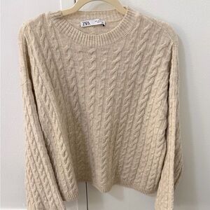 Zara Cream Cable Knit Sweater Size S